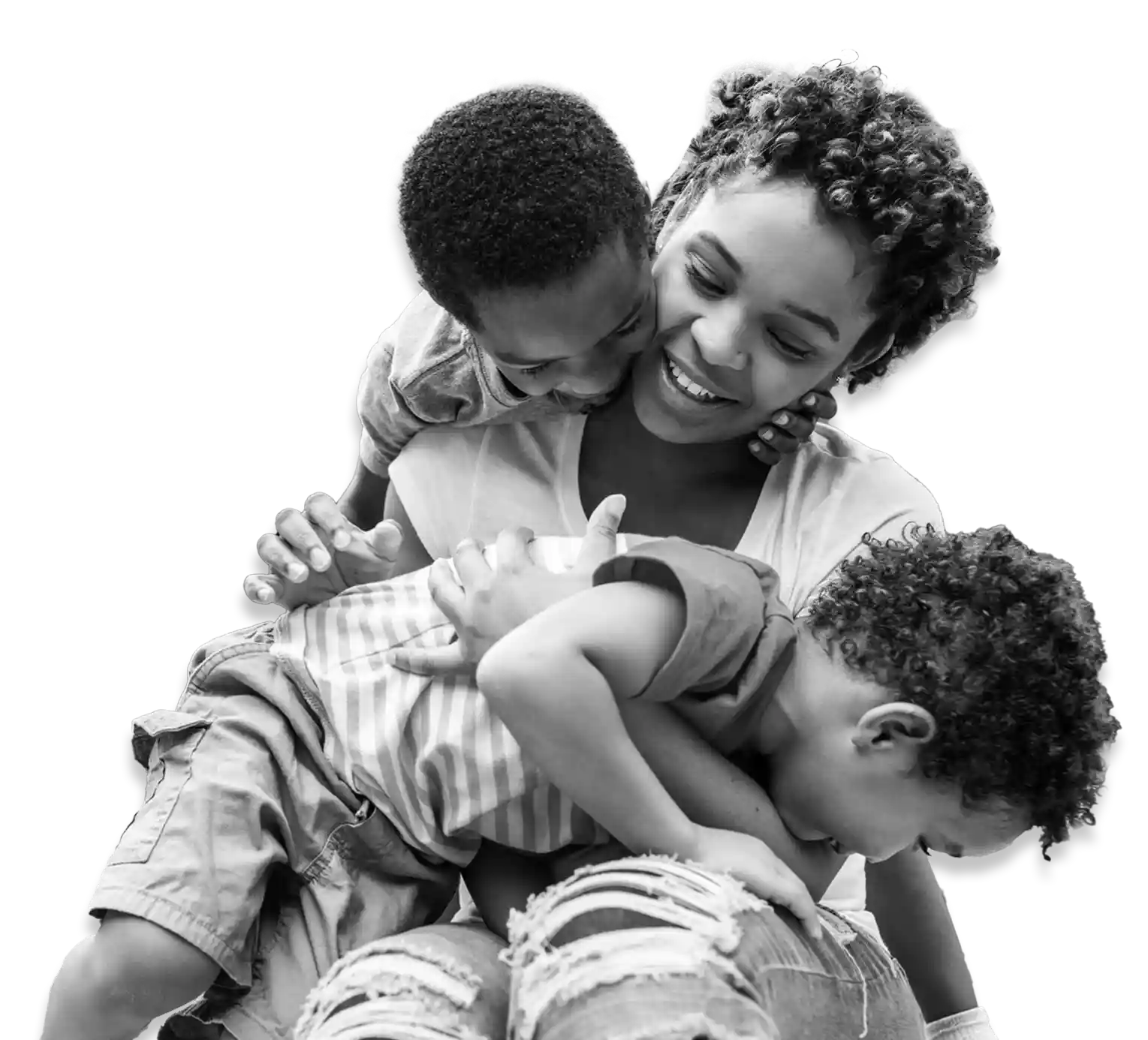 woman-kids two smiling friends